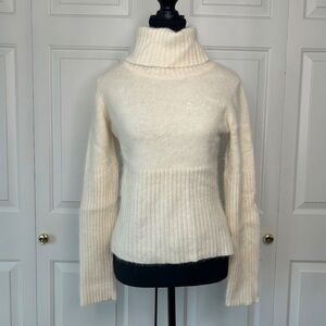 RW& Co Cream Turtleneck Sweater with Beaded Snowflake and Fuzzy Texture Size L